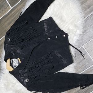 Vintage fringe concho leather jacket